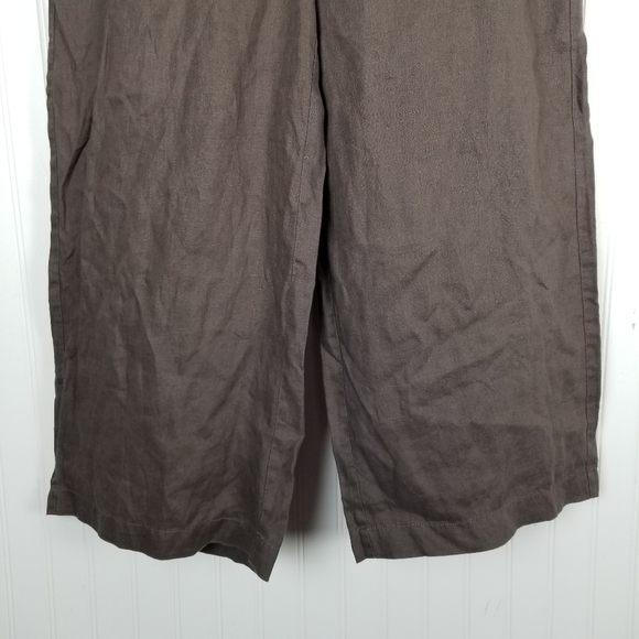 Eileen Fisher Organic Linen Wide Leg Pants Cropped Stretch Waist Brown Medium - Picture 3 of 9